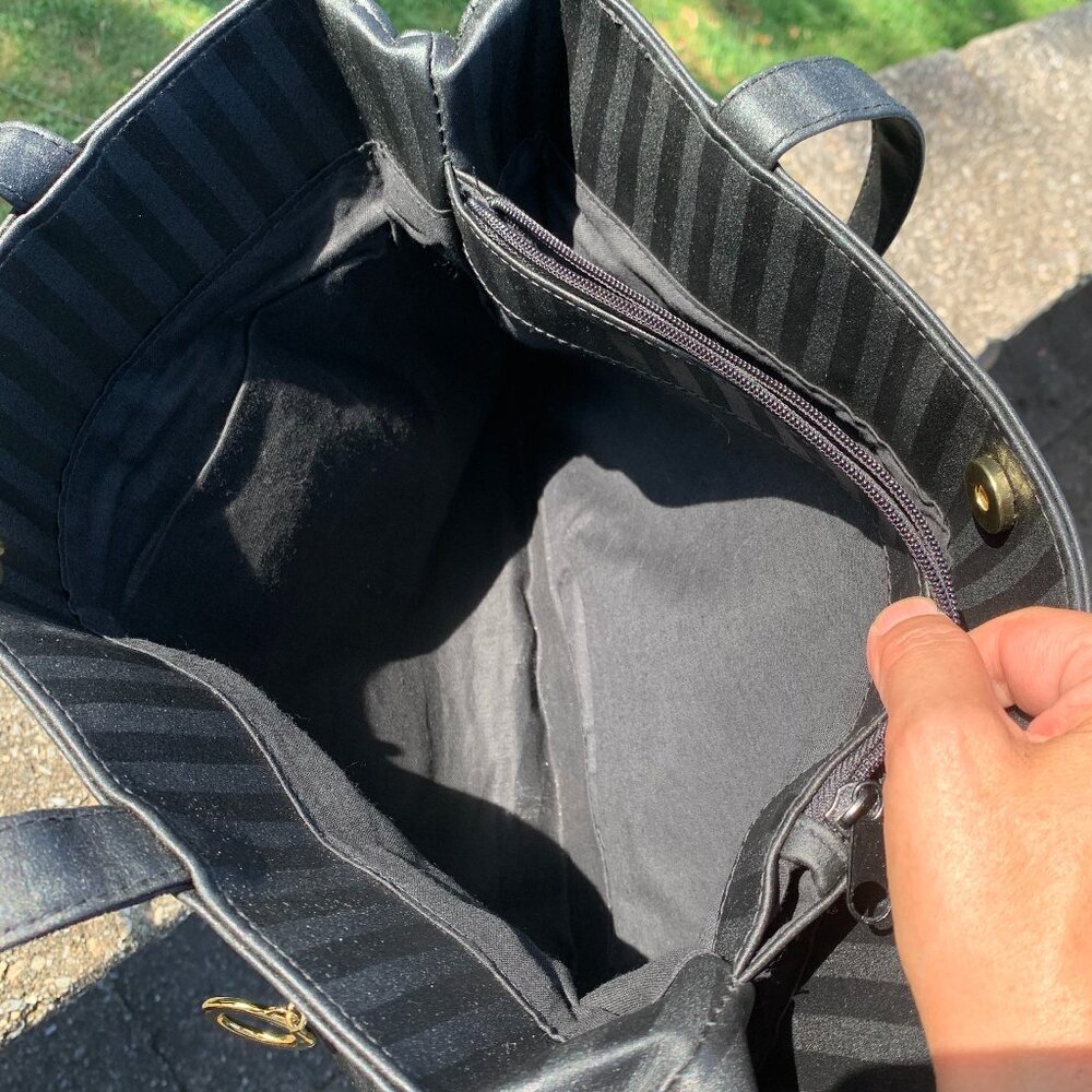 SOLD Vtg JACKSON Black Striped Tote Bag - Picture 8 of 12